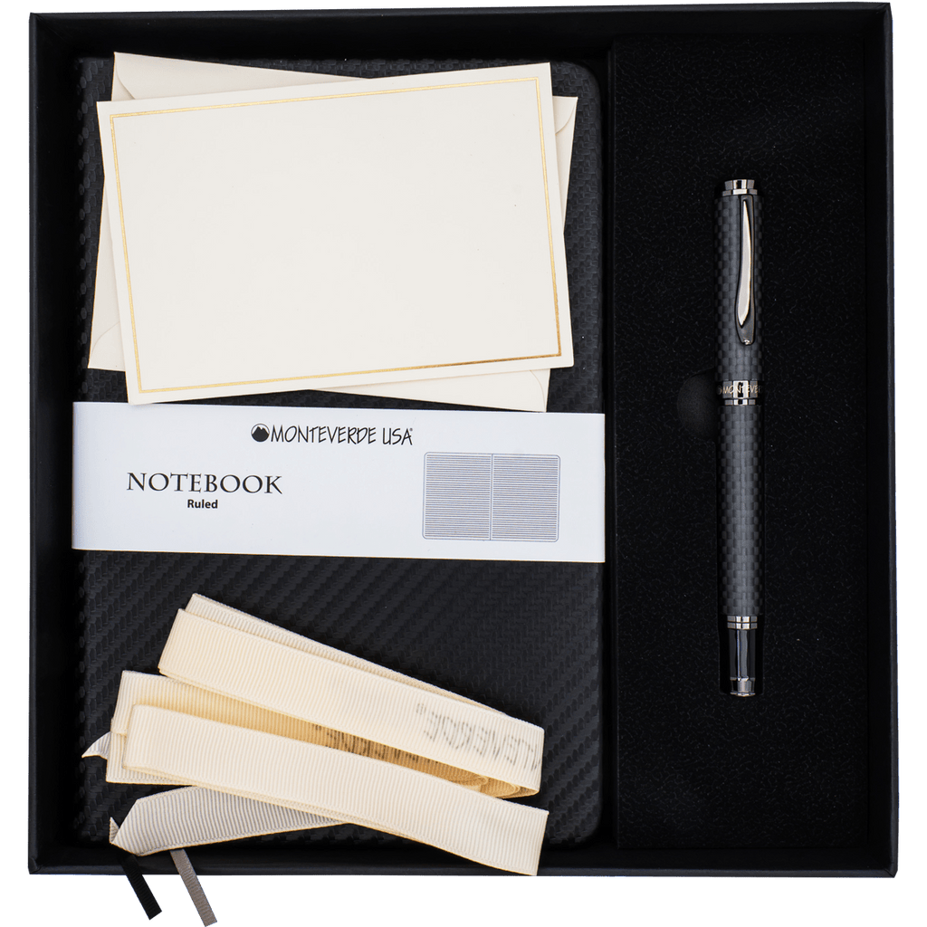 Monteverde Innova Rollerball Pen Notebook Set - Carbon Fiber - Gunmetal - Pen Boutique Ltd