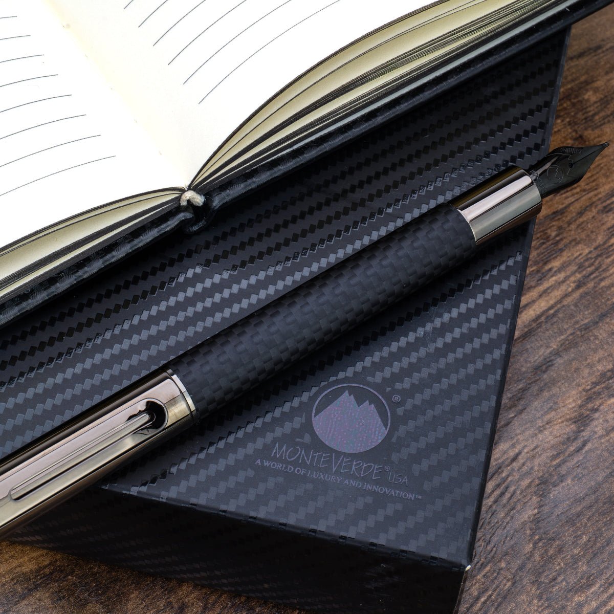 Monteverde Ritma Fountain Pen - Matte Carbon Fiber Notebook Set - Pen Boutique Ltd