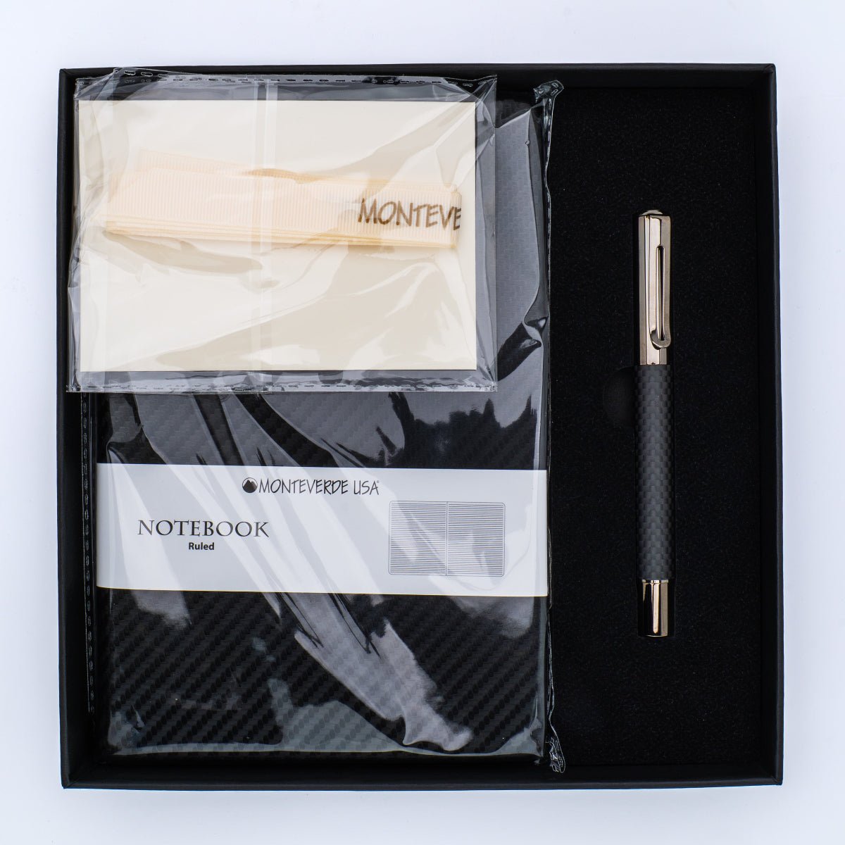 Monteverde Ritma Rollerball Pen - Matte Carbon Fiber Notebook Set - Pen Boutique Ltd
