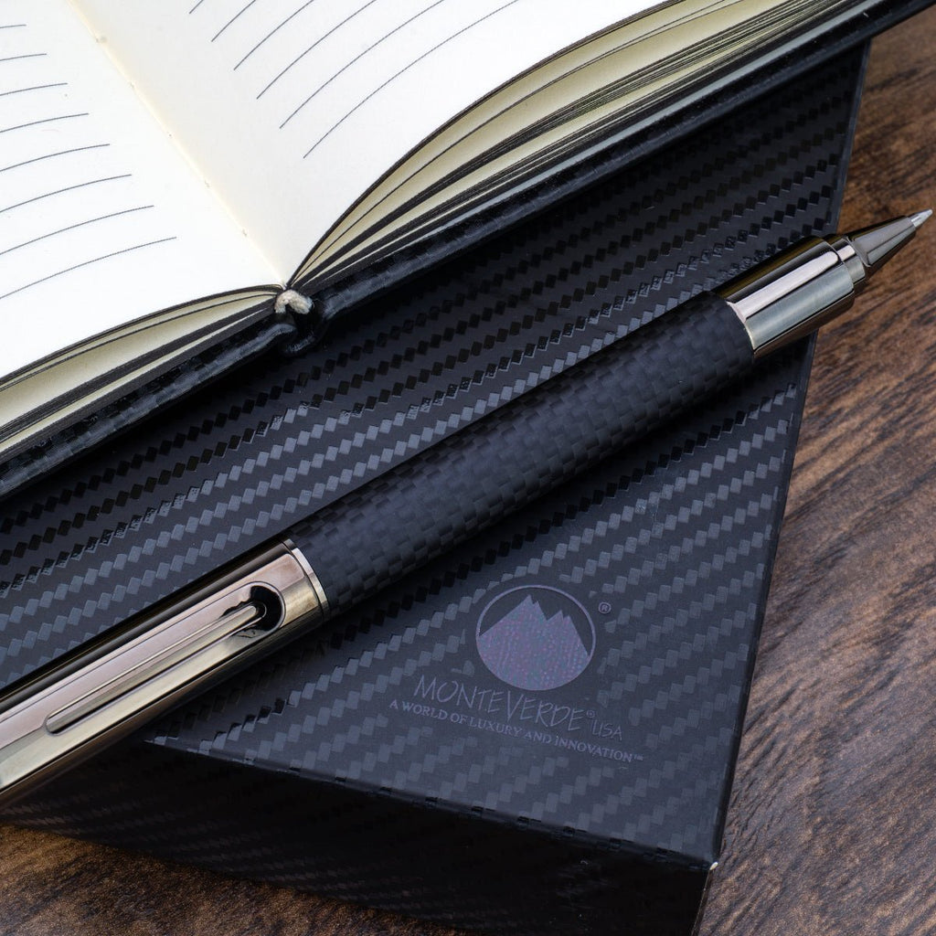 Monteverde Ritma Rollerball Pen - Matte Carbon Fiber Notebook Set - Pen Boutique Ltd