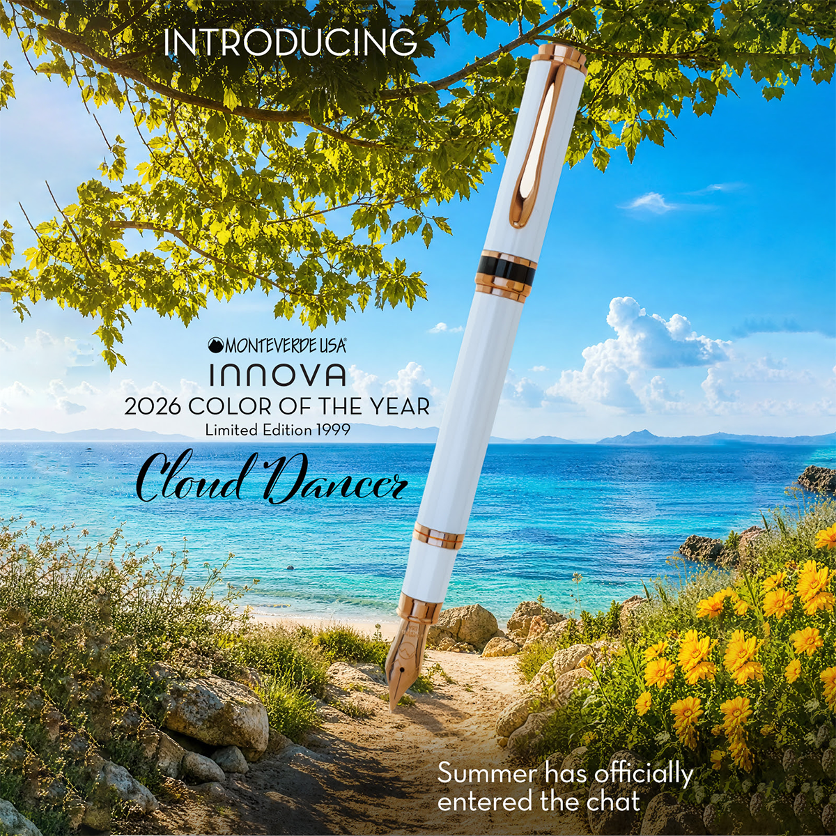 Monteverde Innova Fountain Pen - Limited Edition - Color of the Year 2026 Cloud Dancer - Rose Gold Trim + FREE 15ml Ink Bottle - Pen Boutique Ltd