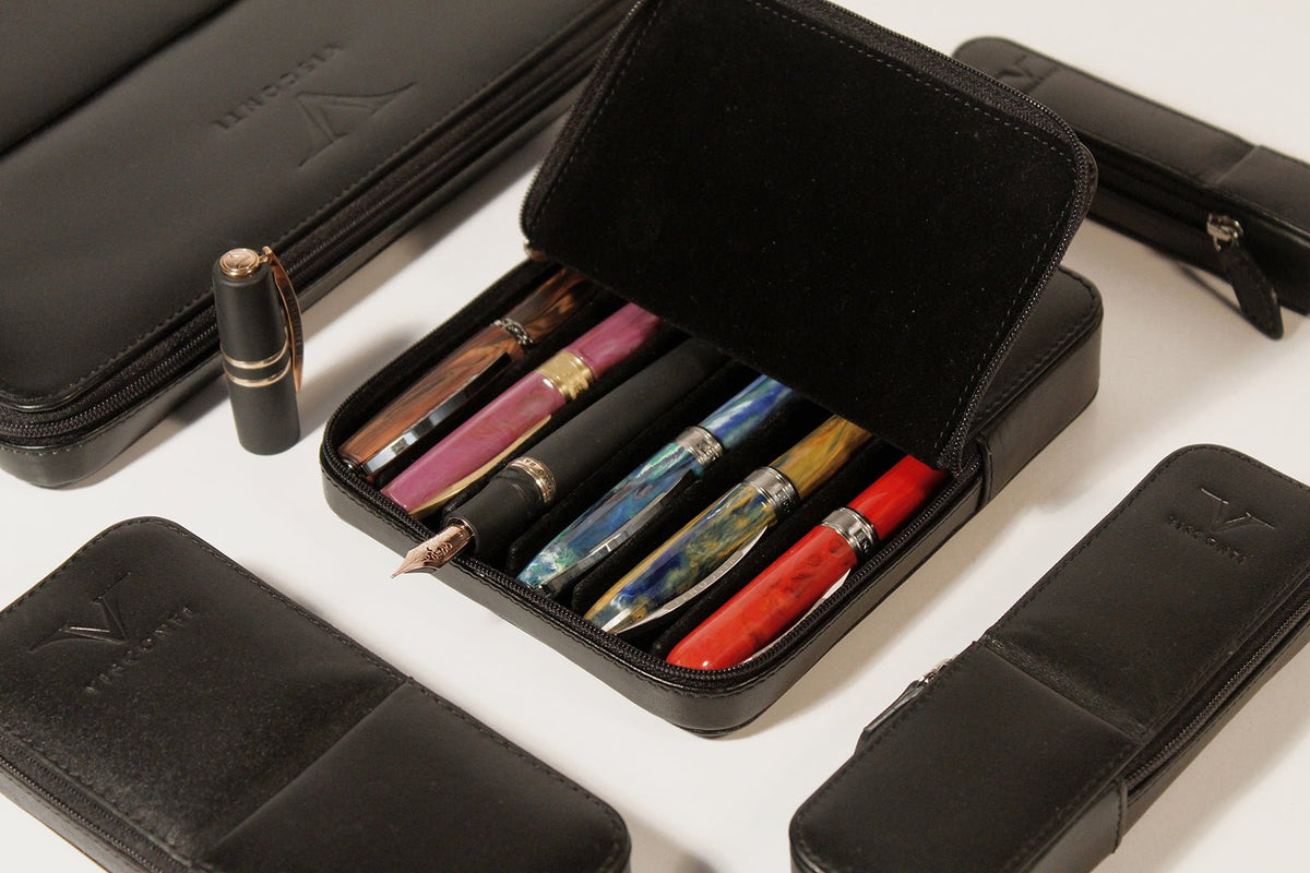 Visconti Classic Leather Six Pen Case - Black - Pen Boutique Ltd