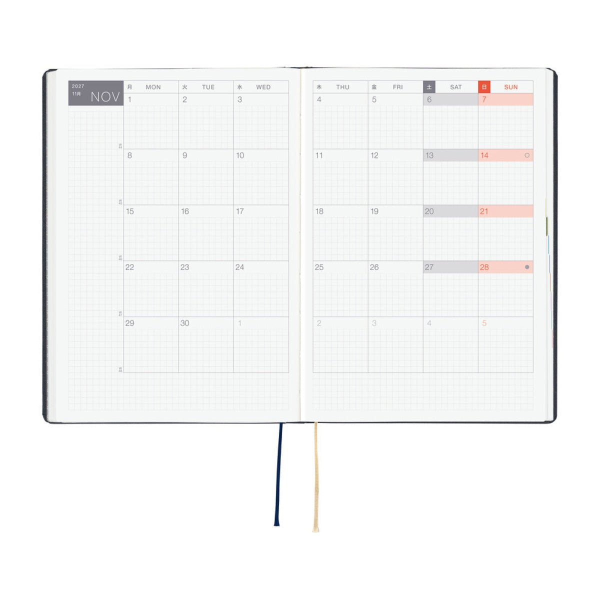 Hobonichi 2027 Light Hard Cover English Book - Slash (Navy) & HON Stamped - A5 (January Start) - Pen Boutique Ltd