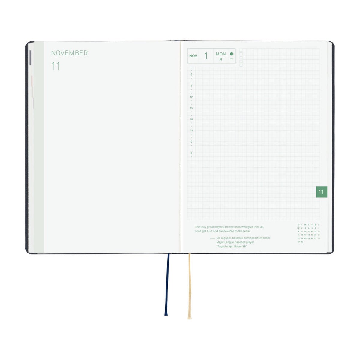 Hobonichi 2027 Light Hard Cover English Book - Slash (Navy) & HON Stamped - A5 (January Start) - Pen Boutique Ltd