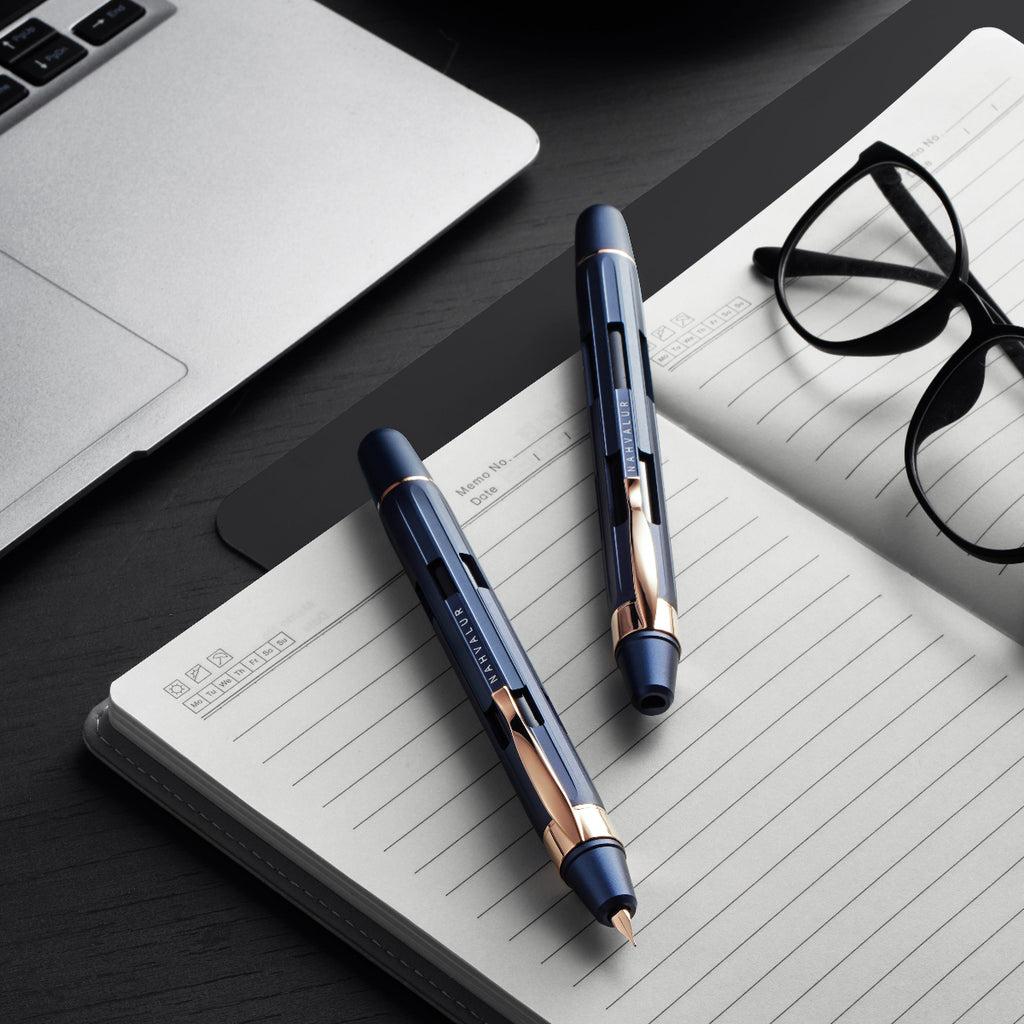 Nahvalur Eclipse Fountain Pen - Cobalt - Rose Gold Trim - Pen Boutique Ltd