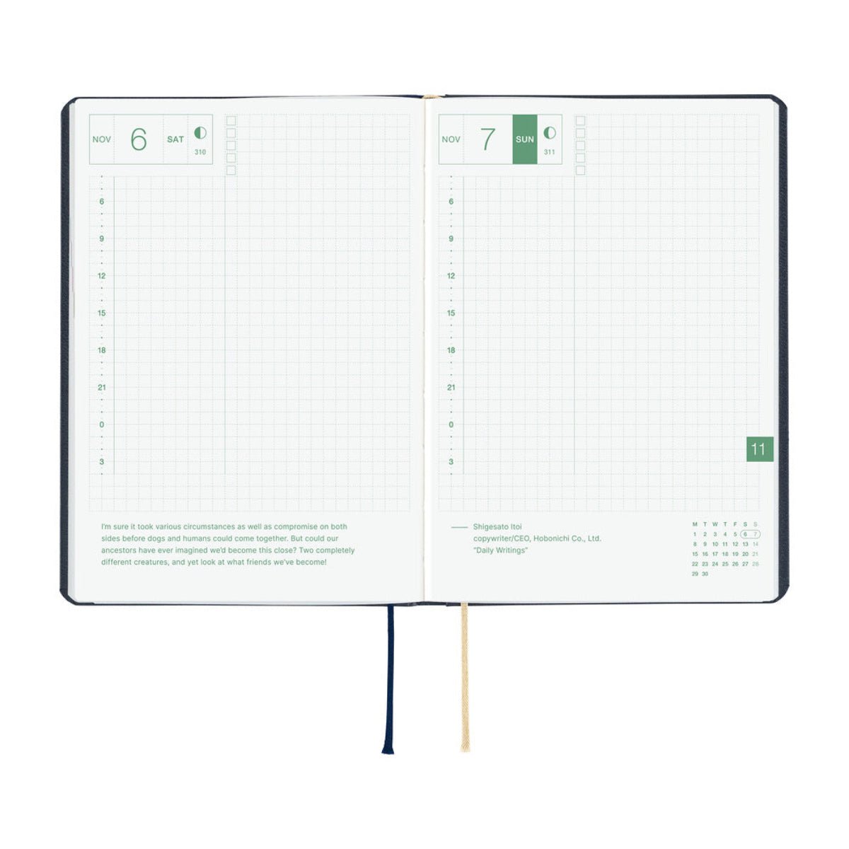 Hobonichi 2027 Light Hard Cover English Book - Slash (Navy) & HON Stamped - A6 (January Start) - Pen Boutique Ltd