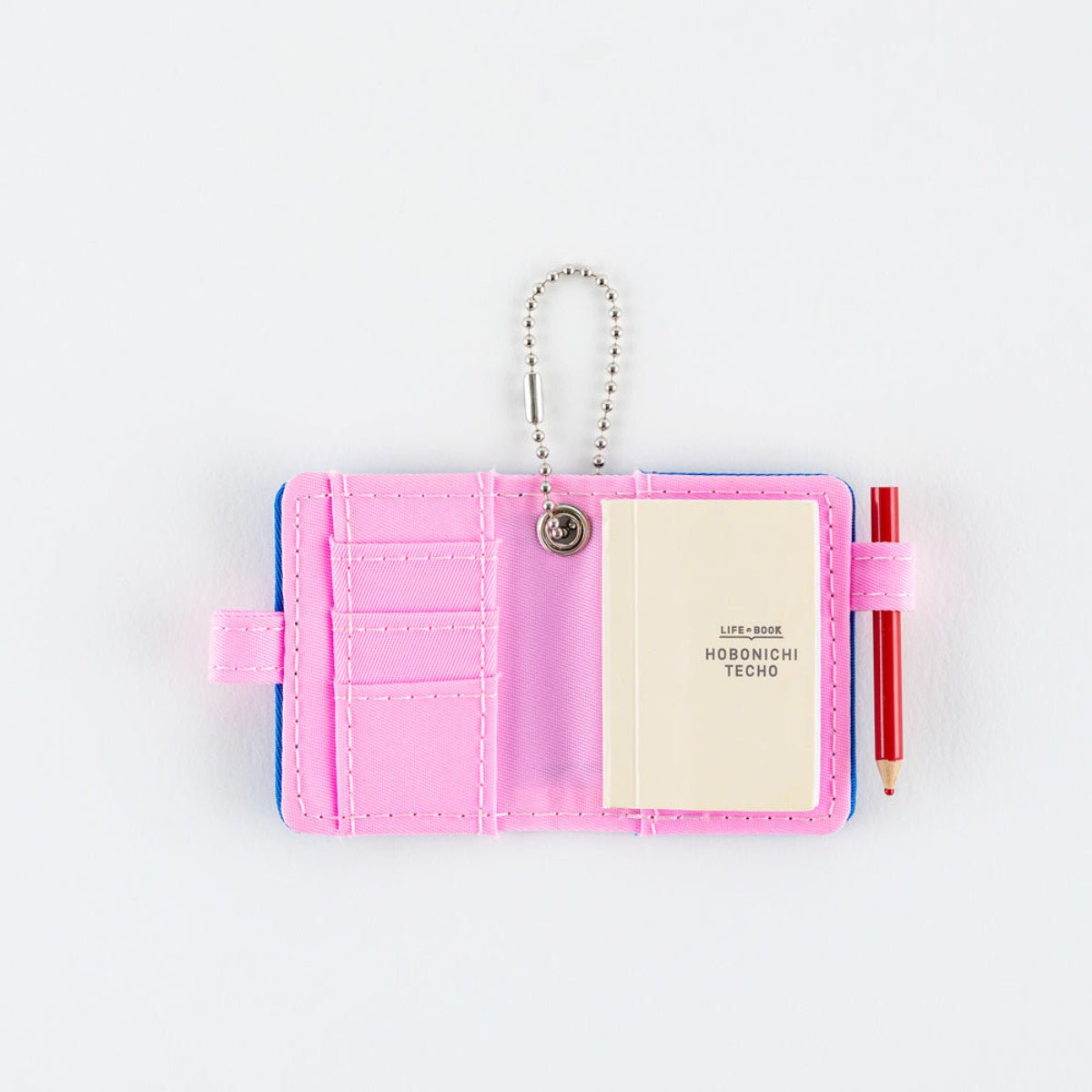 Hobonichi Techo Mini Keychain - Blue Tiny Notebook x Pink Pen Loop - Pen Boutique Ltd