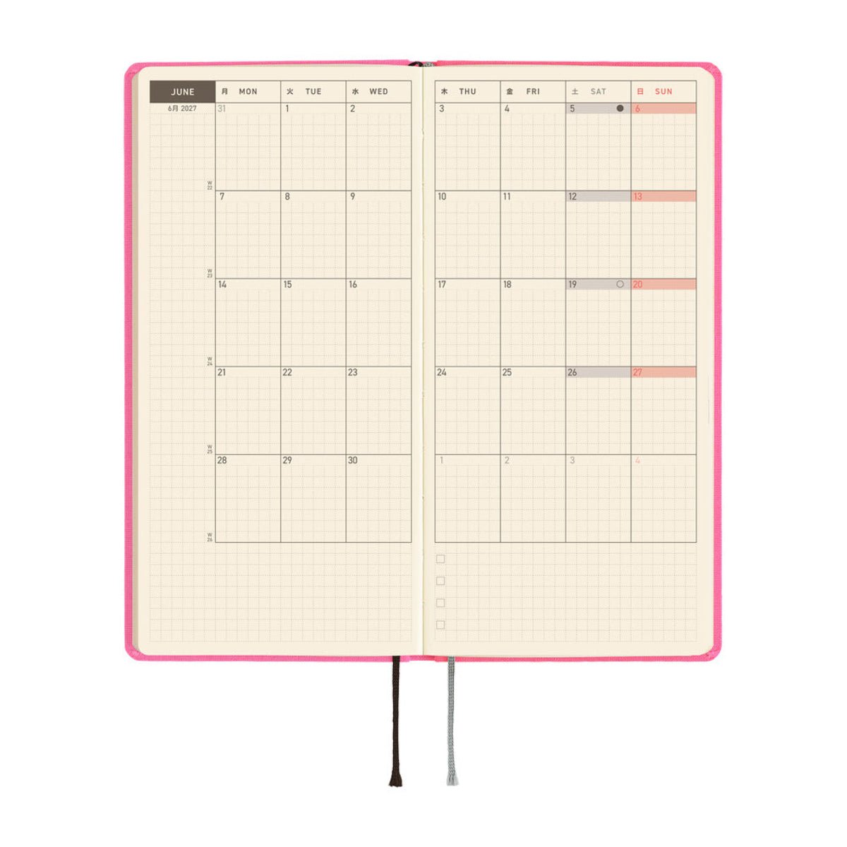Hobonichi 2027 Mega Light Hard Cover English Book - Colors: Pink Sapphire - Tall & Slim (Weeks - January Start) - Pen Boutique Ltd