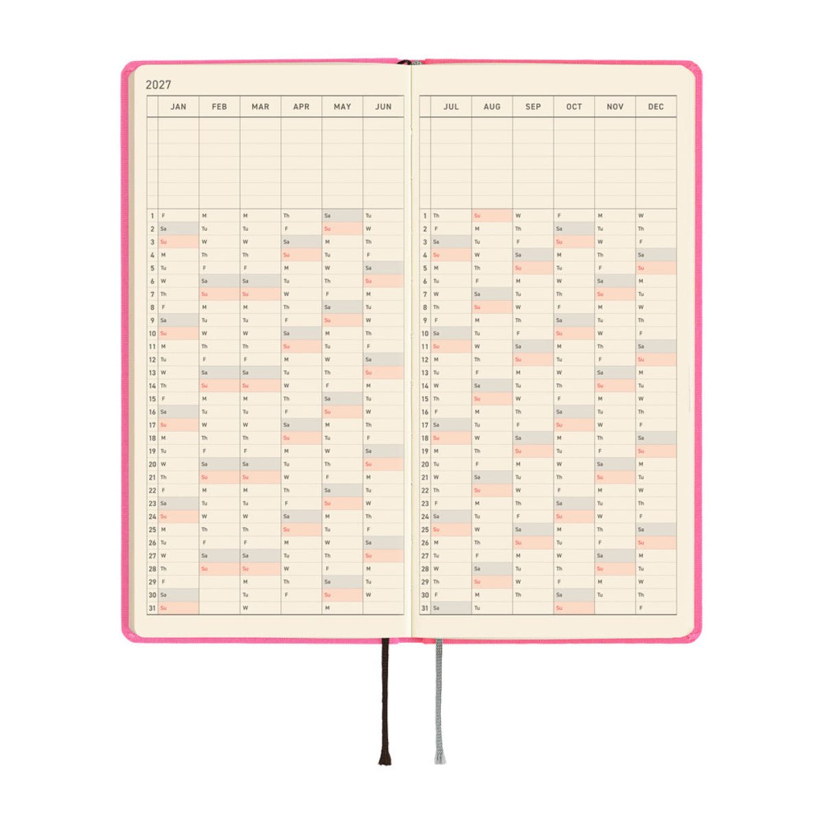 Hobonichi 2027 Mega Light Hard Cover English Book - Colors: Pink Sapphire - Tall & Slim (Weeks - January Start) - Pen Boutique Ltd