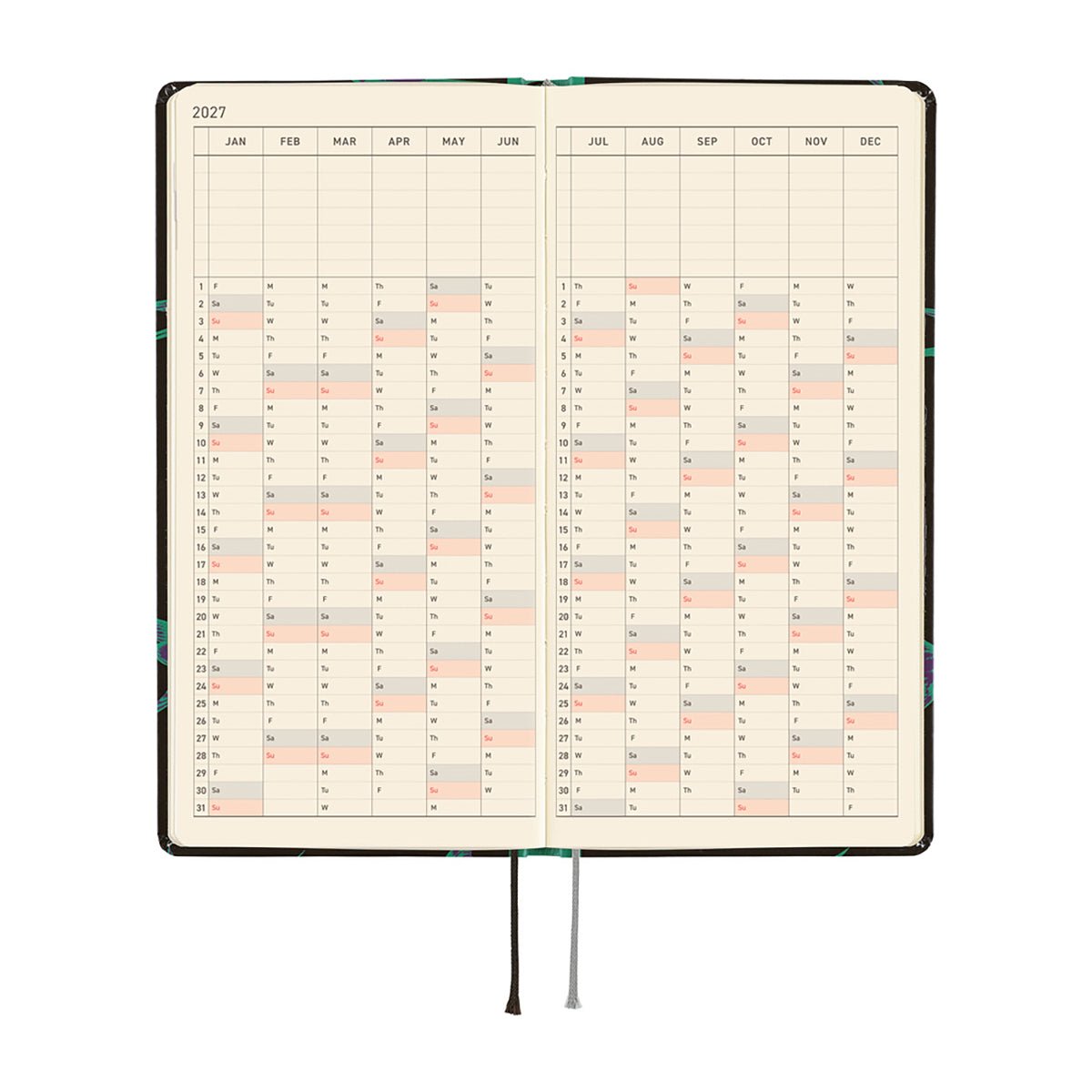 Hobonichi Light Hardcover English Book - Natal Design: Lucky Swallow - Tall & Slim (Weeks - Jan Start) - Pen Boutique Ltd