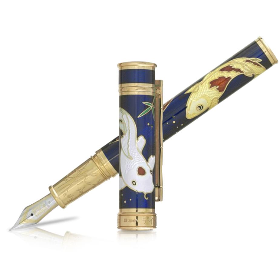 David Oscarson Koi Hard Enamel Sapphire Blue Fountain Pen - Pen Boutique Ltd