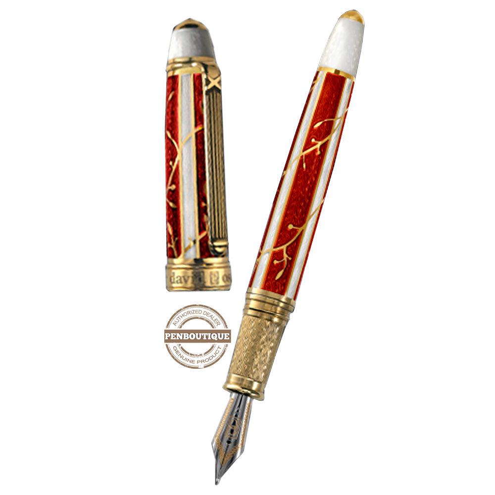 David Oscarson Trellis Fountain Pen - Limited Edition - Red & White/18k YG Vermeil - Pen Boutique Ltd