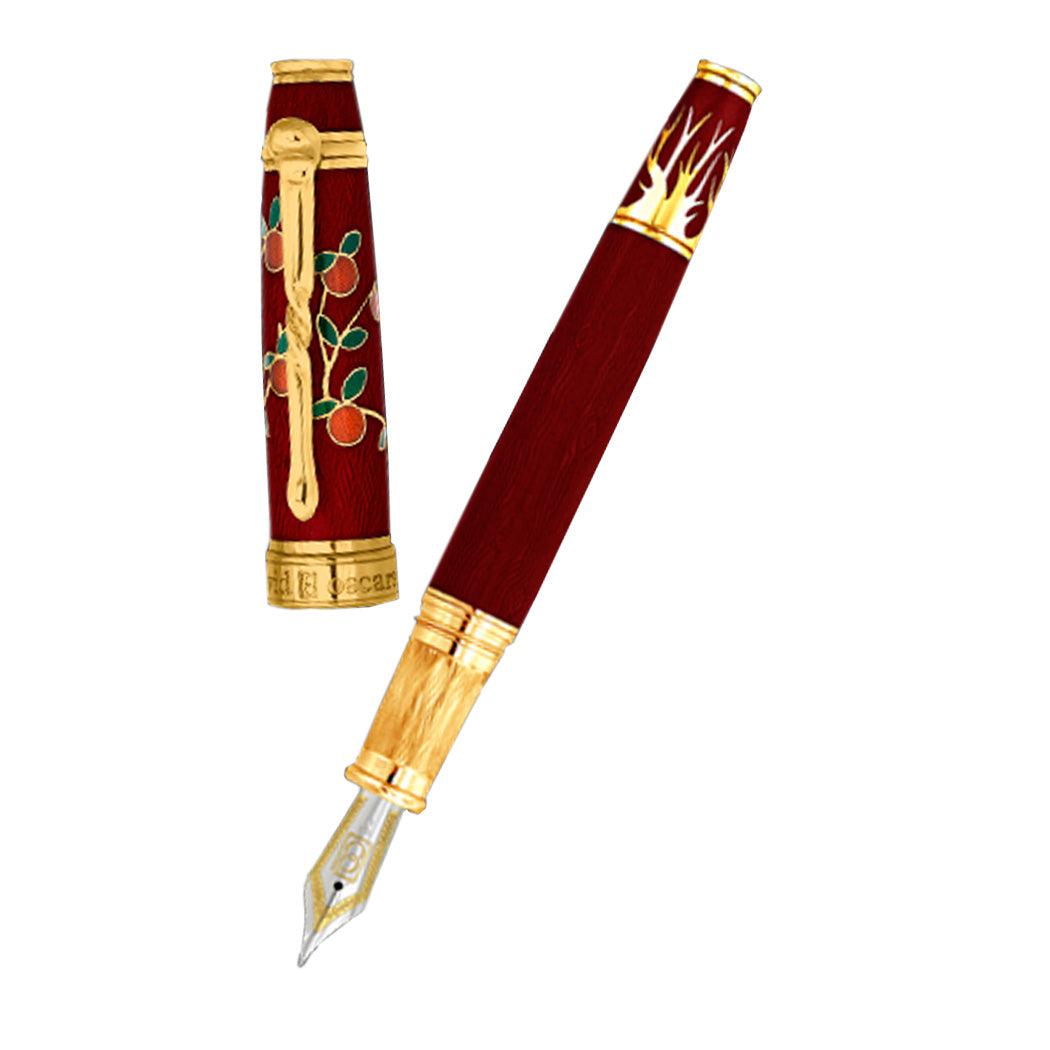 David Oscarson Tree of Life Fountain Pen - Red with Orange and Green - Pen Boutique Ltd