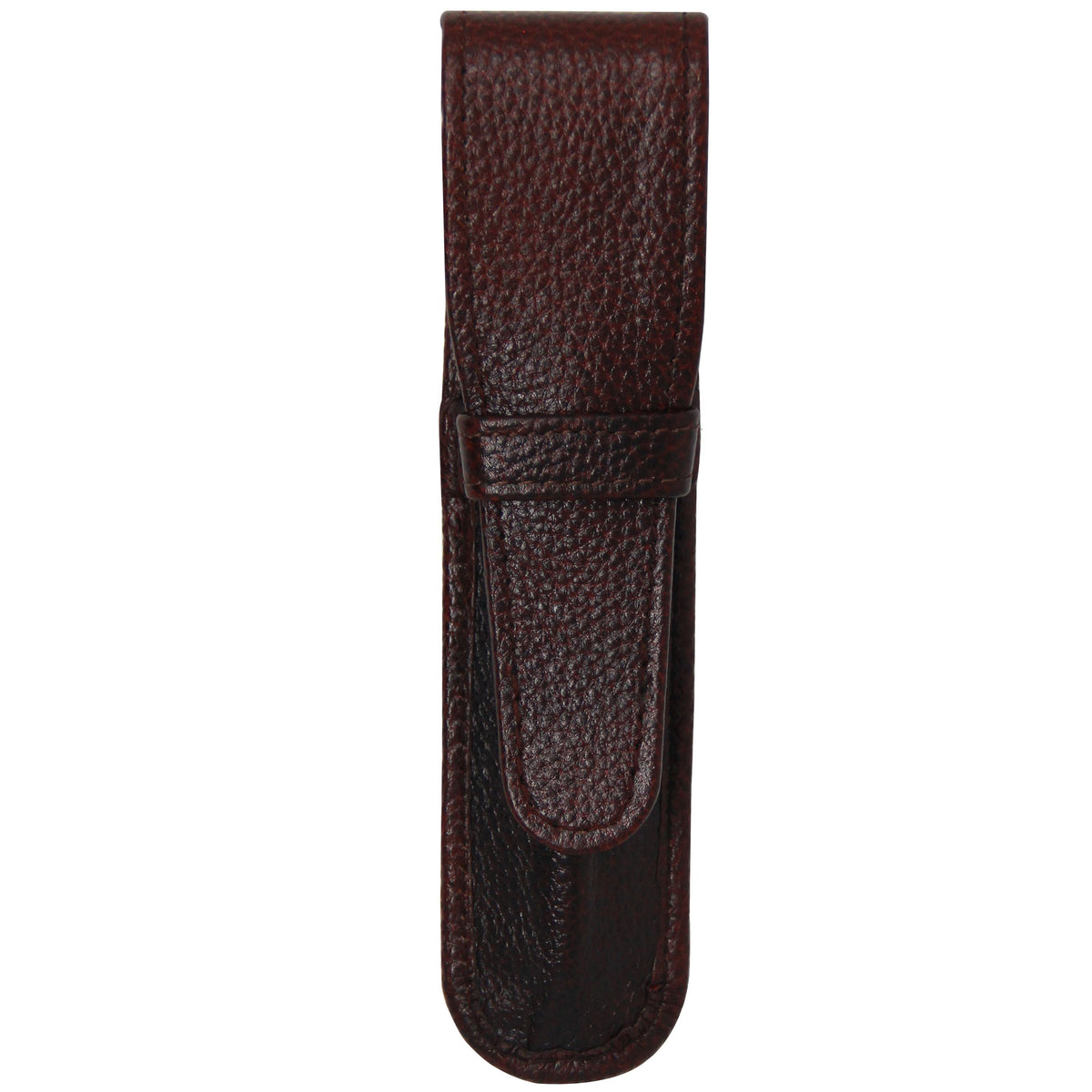 Yak Leather Premium Leather One Pen Pouch with Flap - Brown - Pen Boutique Ltd