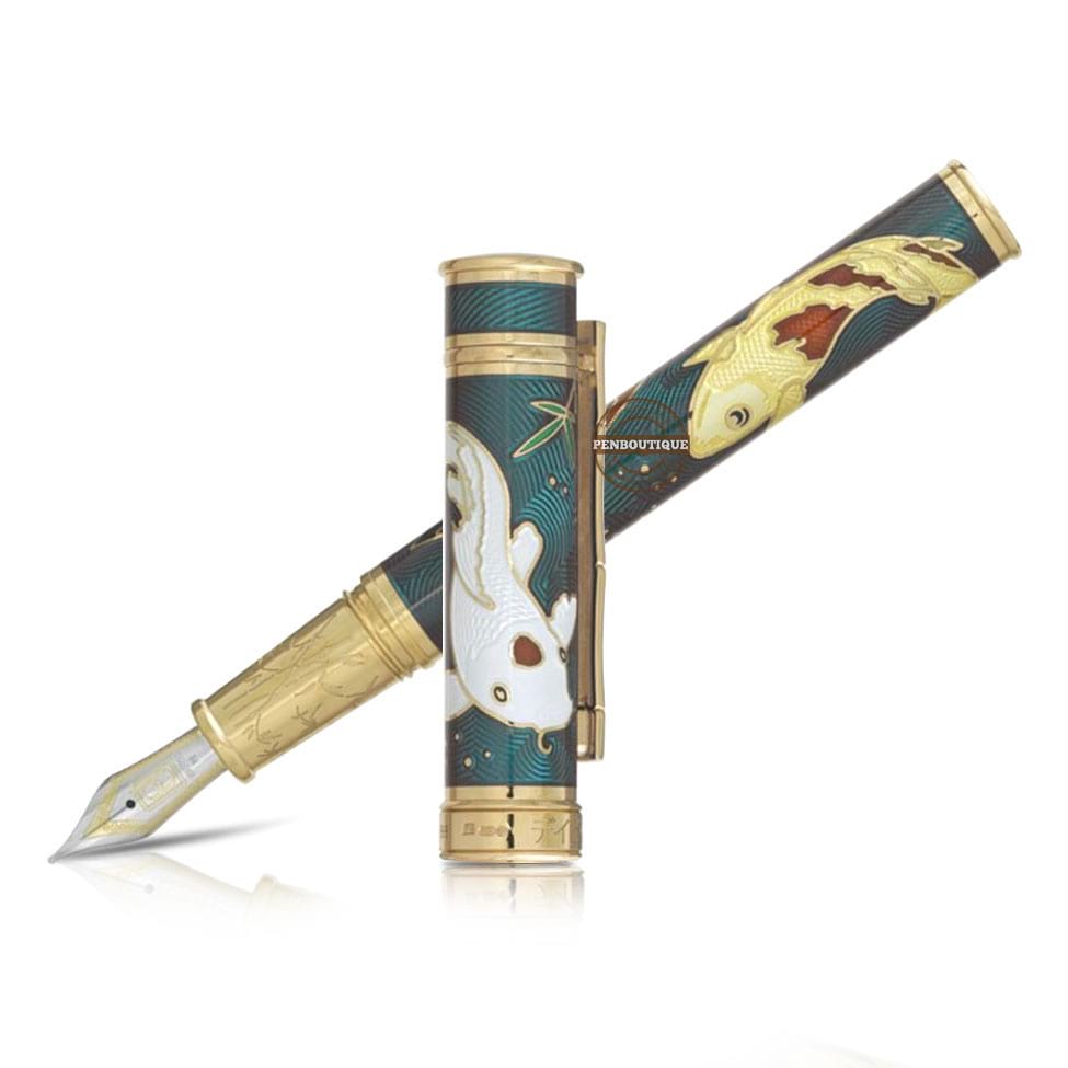 David Oscarson Koi Hard Enamel Translucent Teal Fountain Pen - Pen Boutique Ltd