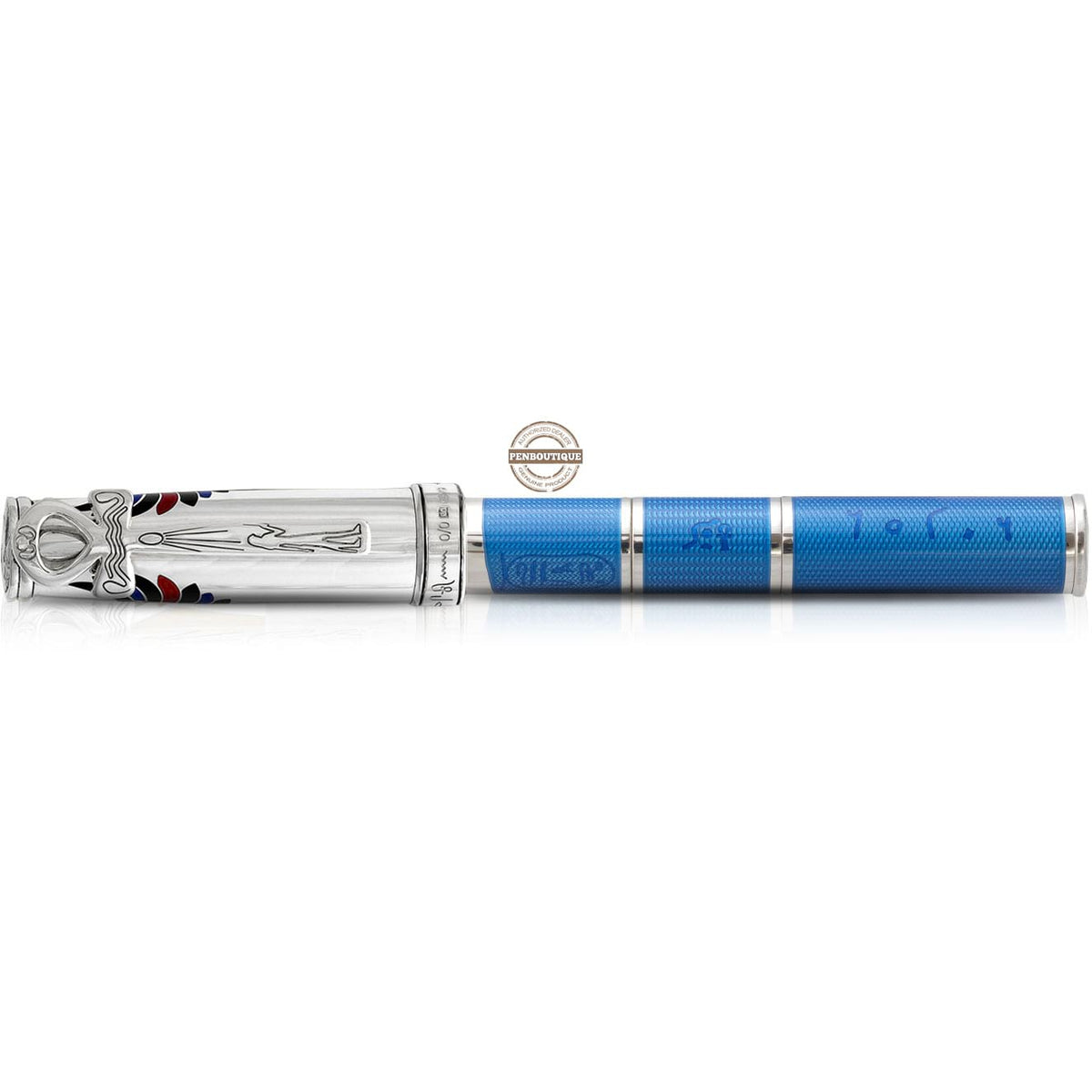 David Oscarson Rosetta Stone Rollerball Pen - Translucent Sapphire Blue and Opaque Black and Red Hard Enamel - Pen Boutique Ltd