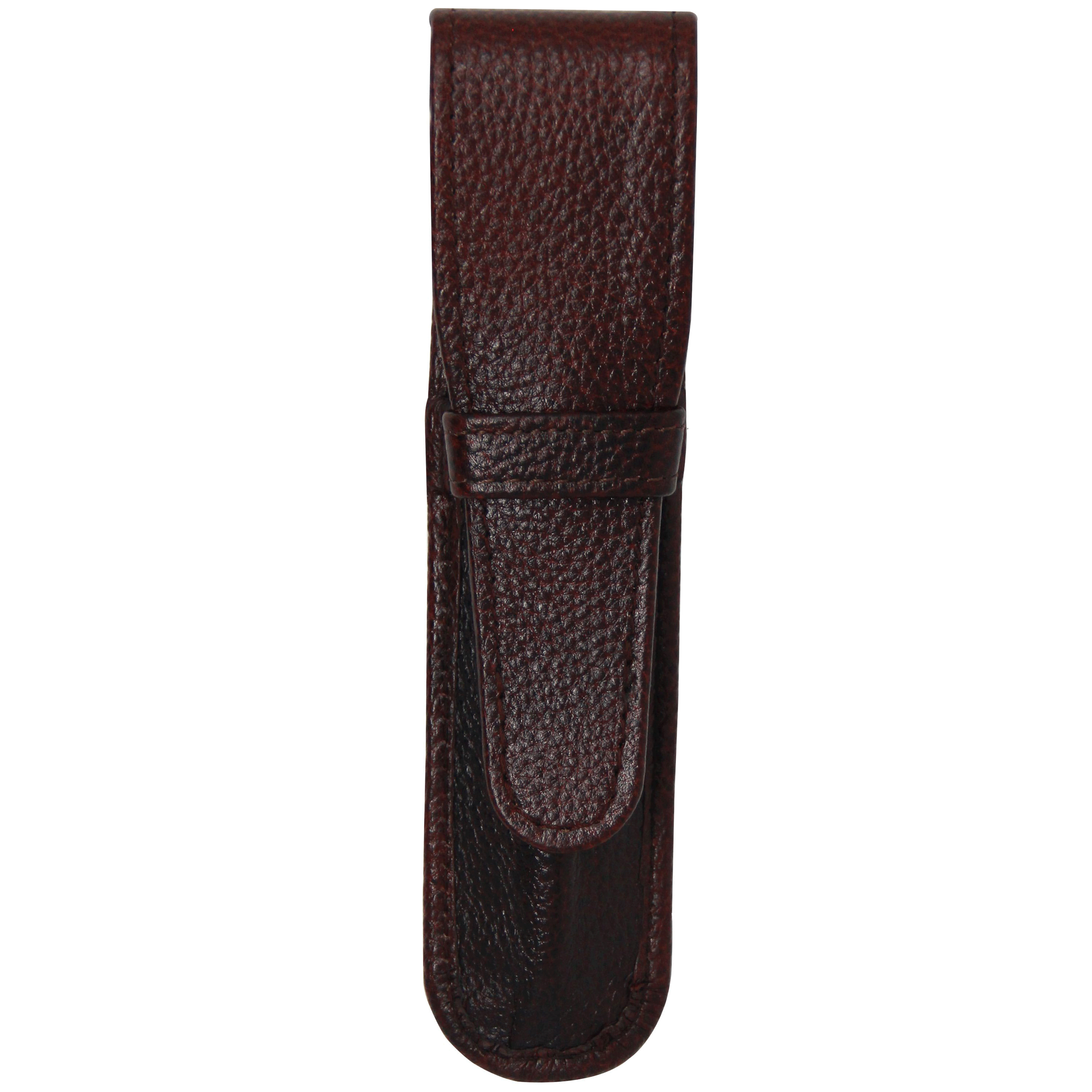 Yak Leather Premium Leather One Pen Pouch with Flap - Brown Yak Leather