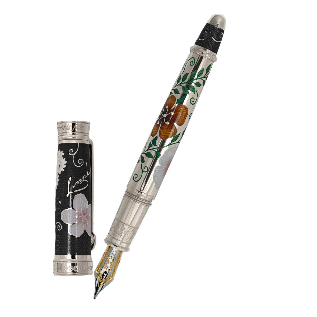 David Oscarson Carl Linnaeus Fountain Pen - Black Moss with Multi-Colored Translucent Hard Enamel - Pen Boutique Ltd