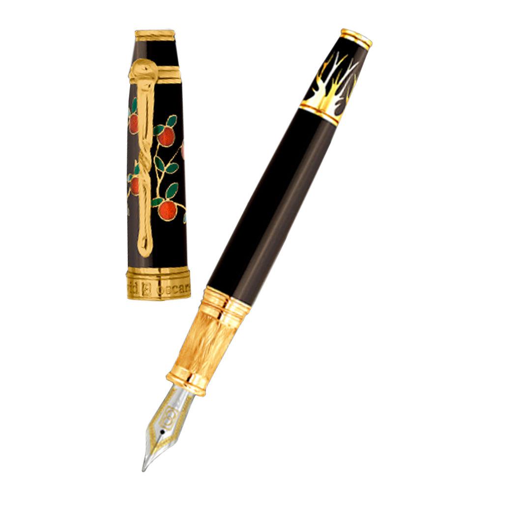 David Oscarson Tree of Life Fountain Pen - Black with Orange and Green - Pen Boutique Ltd