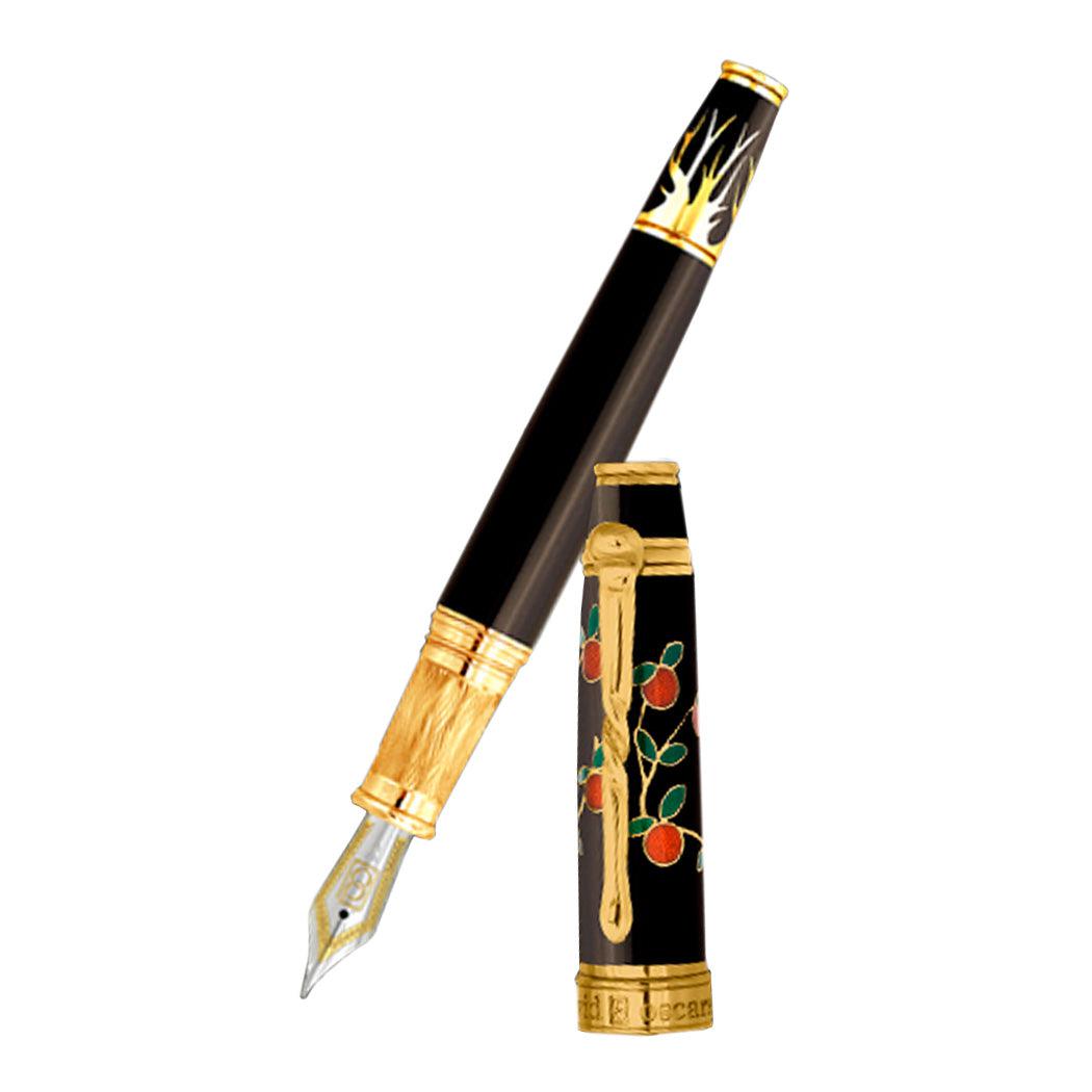 David Oscarson Tree of Life Fountain Pen - Black with Orange and Green - Pen Boutique Ltd