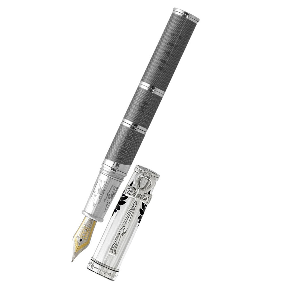 David Oscarson Rosetta Stone Fountain Pen - Translucent Grey and Opaque Black and Red Hard Enamel - Pen Boutique Ltd