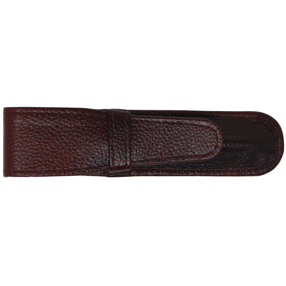 Yak Leather Premium Leather One Pen Pouch with Flap - Brown - Pen Boutique Ltd