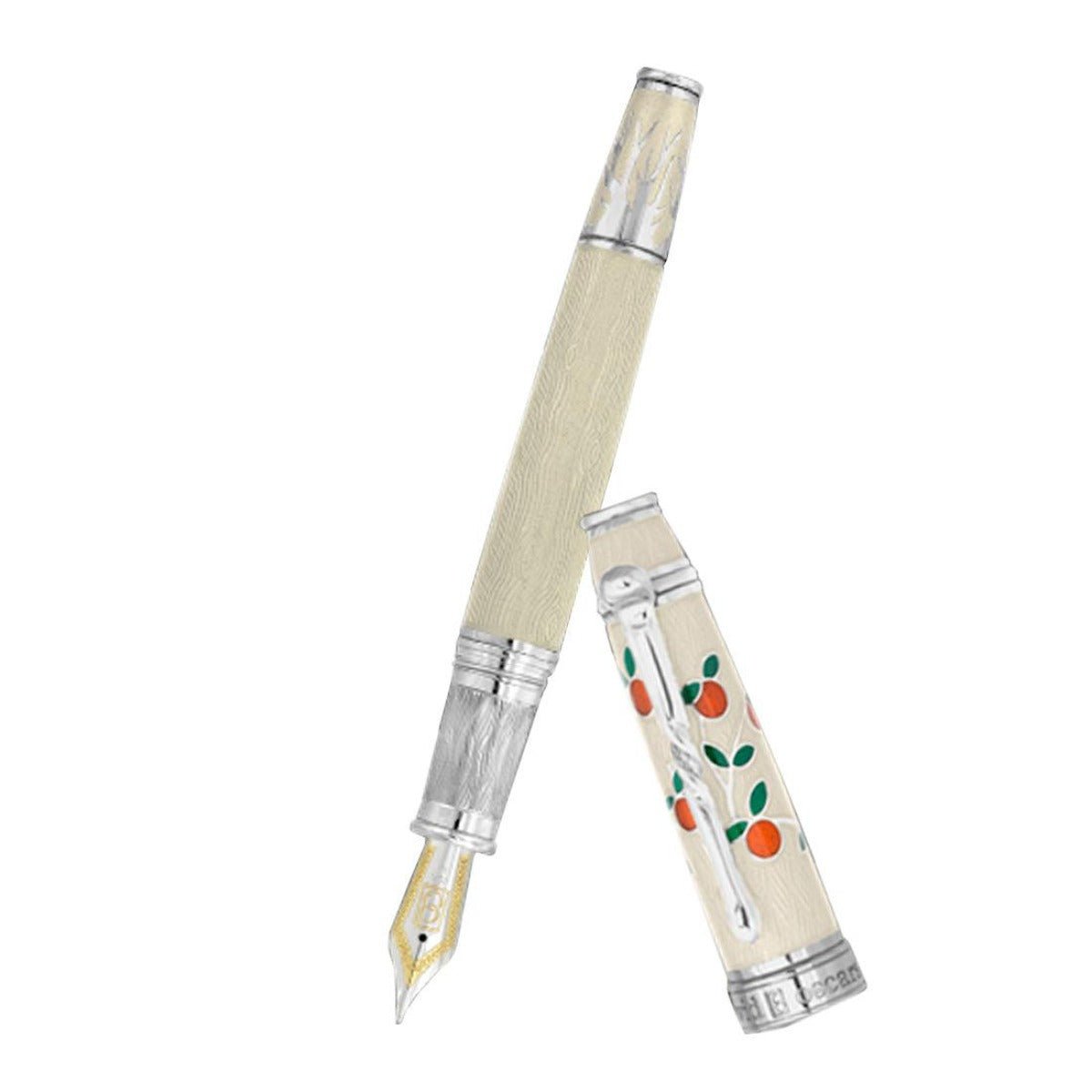 David Oscarson Tree of Life Fountain Pen - White with Orange and Green - Pen Boutique Ltd
