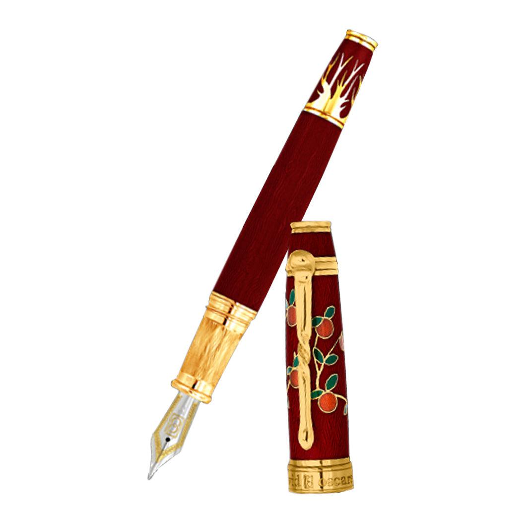 David Oscarson Tree of Life Fountain Pen - Red with Orange and Green - Pen Boutique Ltd