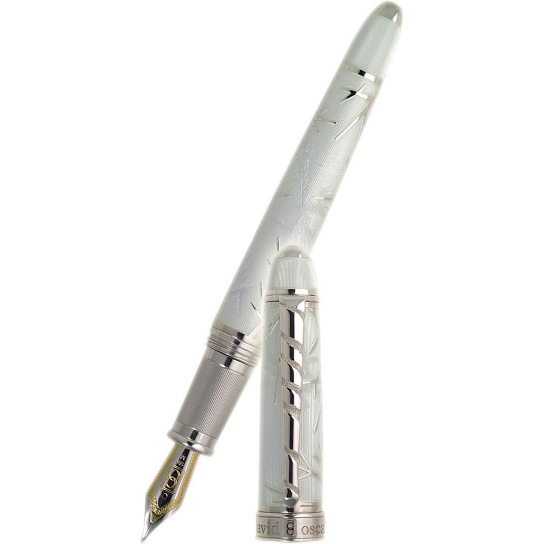 David Oscarson Winter Fountain Pen - Limited Edition - Rhodium Trim - White - Pen Boutique Ltd
