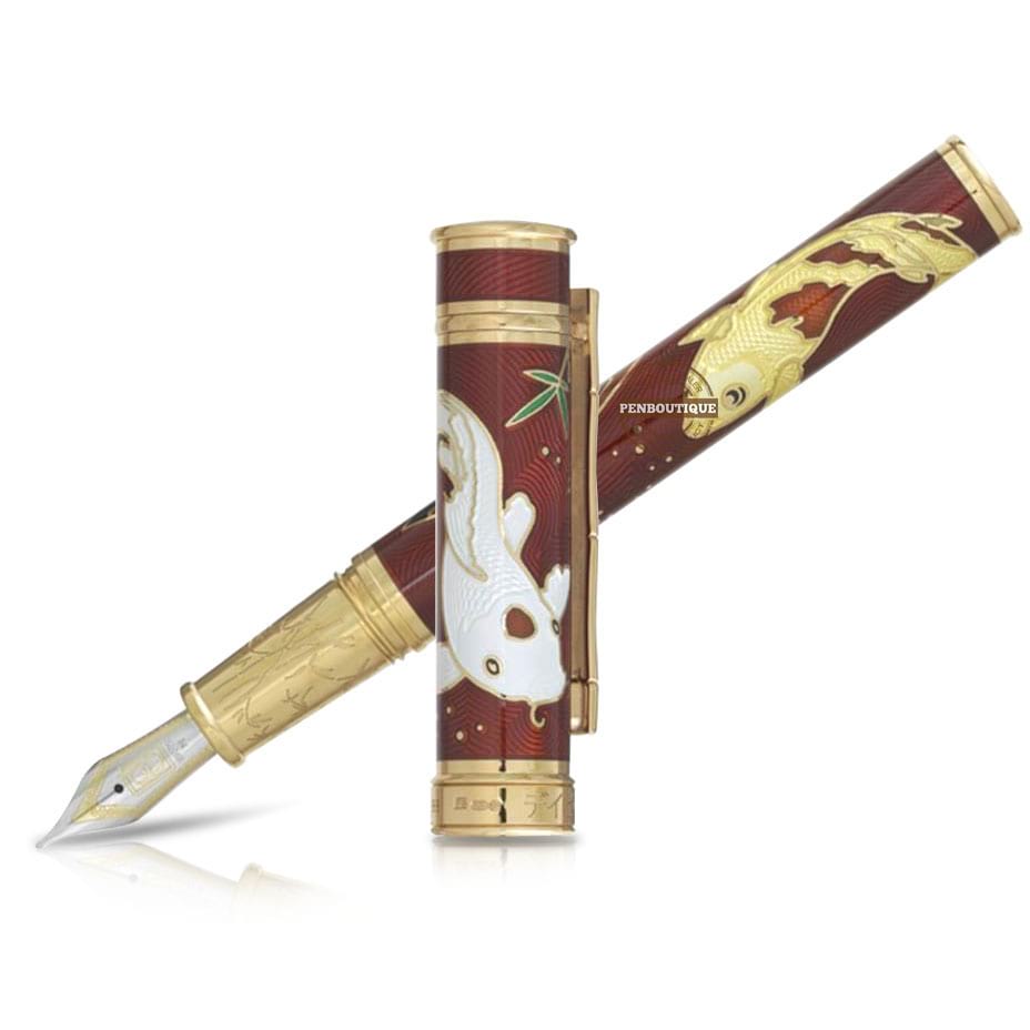 David Oscarson Koi Hard Enamel Ruby Red Fountain Pen - Pen Boutique Ltd