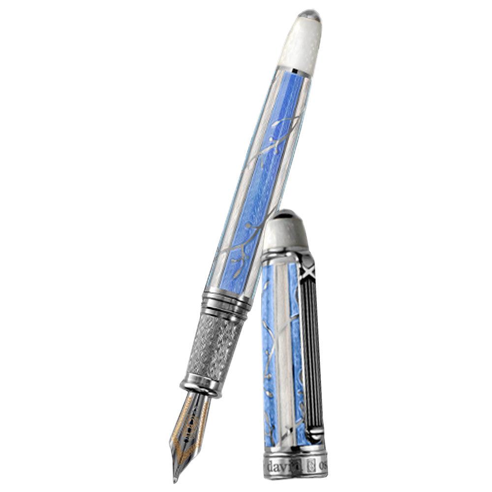 David Oscarson Trellis Fountain Pen - Limited Edition - Azure & White/Rhodium Vermeil - Pen Boutique Ltd