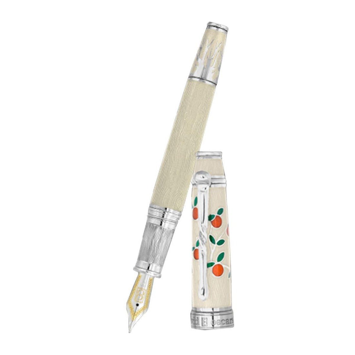 David Oscarson Tree of Life Fountain Pen - White with Orange and Green - Pen Boutique Ltd