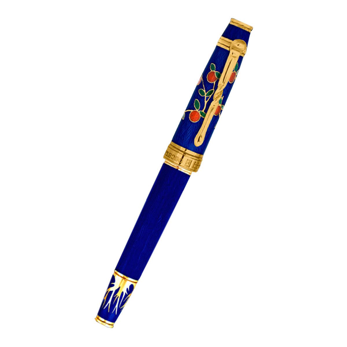 David Oscarson Tree of Life Rollerball Pen - Sapphire Blue with Orange and Green - Pen Boutique Ltd