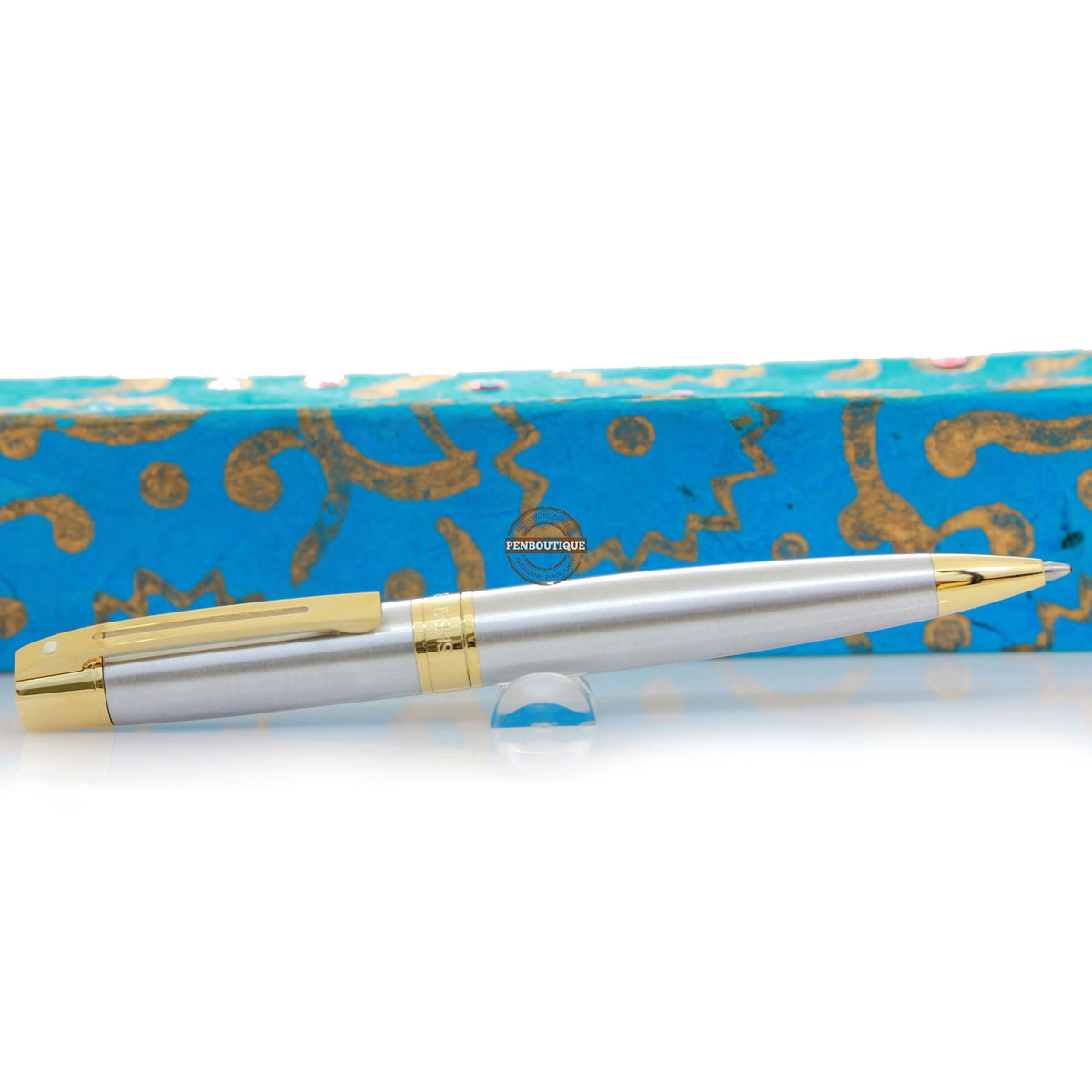 Sheaffer 300 Ballpoint Pen - Brushed Chrome - Gold Trim - Pen Boutique Ltd