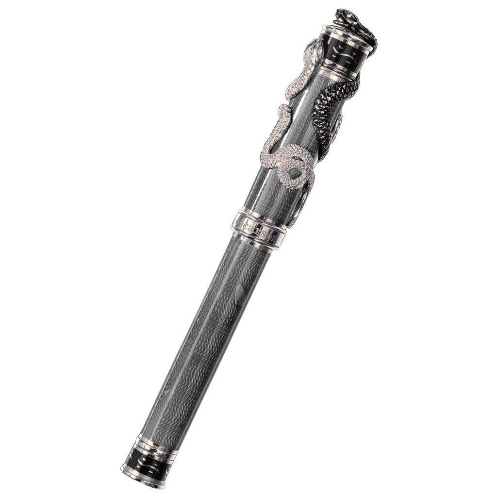 David Oscarson Black Water Snake Fountain Pen - Translucent Grey and Opaque Black Hard Enamel - Pen Boutique Ltd