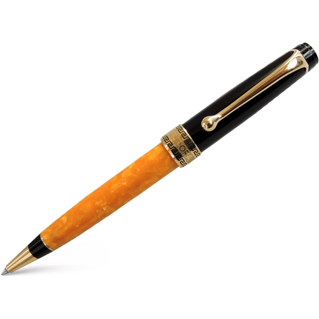 Aurora Optima O' Sole Mio Ballpoint Pen - Marbled Orange - Black Trim - Pen Boutique Ltd
