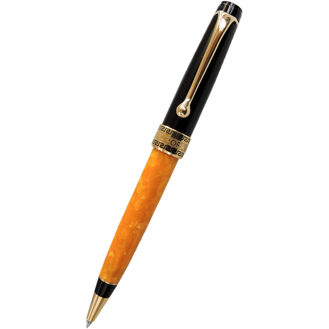 Aurora Optima O' Sole Mio Ballpoint Pen - Marbled Orange - Black Trim - Pen Boutique Ltd