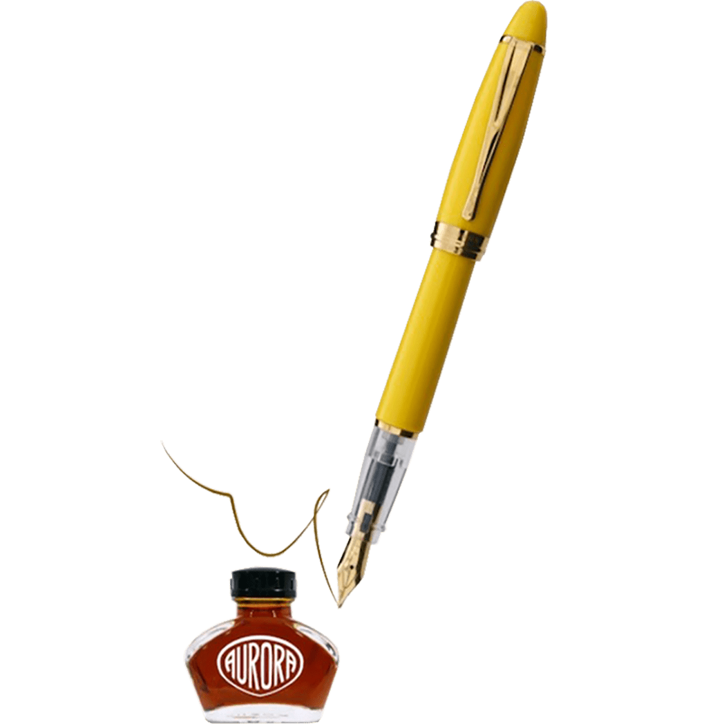 Aurora Ipsilon Demo Colors Fountain Pen - Optimistic Yellow PLUS Sepia Ink bottle - Pen Boutique Ltd