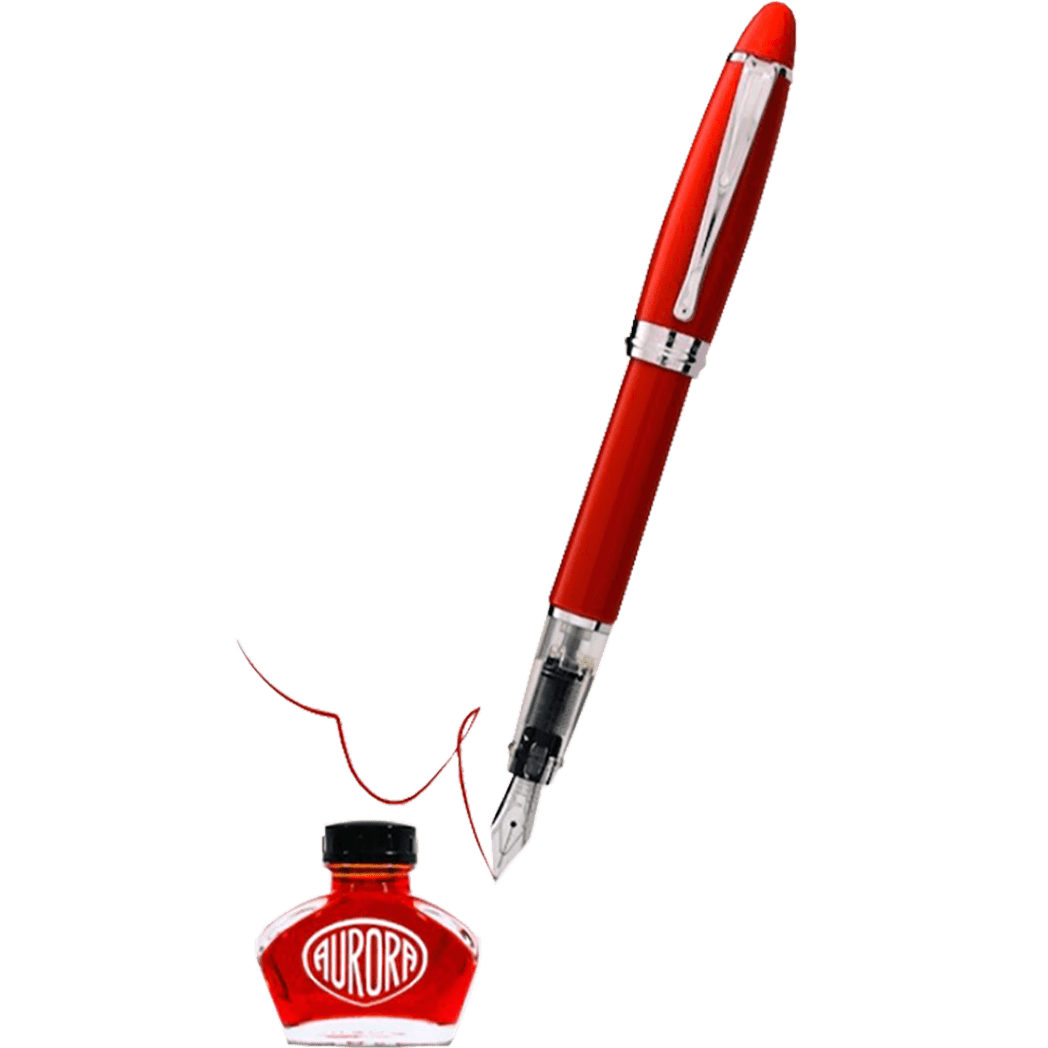 Aurora Ipsilon Demo Colors Fountain Pen - Passionate Red PLUS matching Red ink bottle. - Pen Boutique Ltd