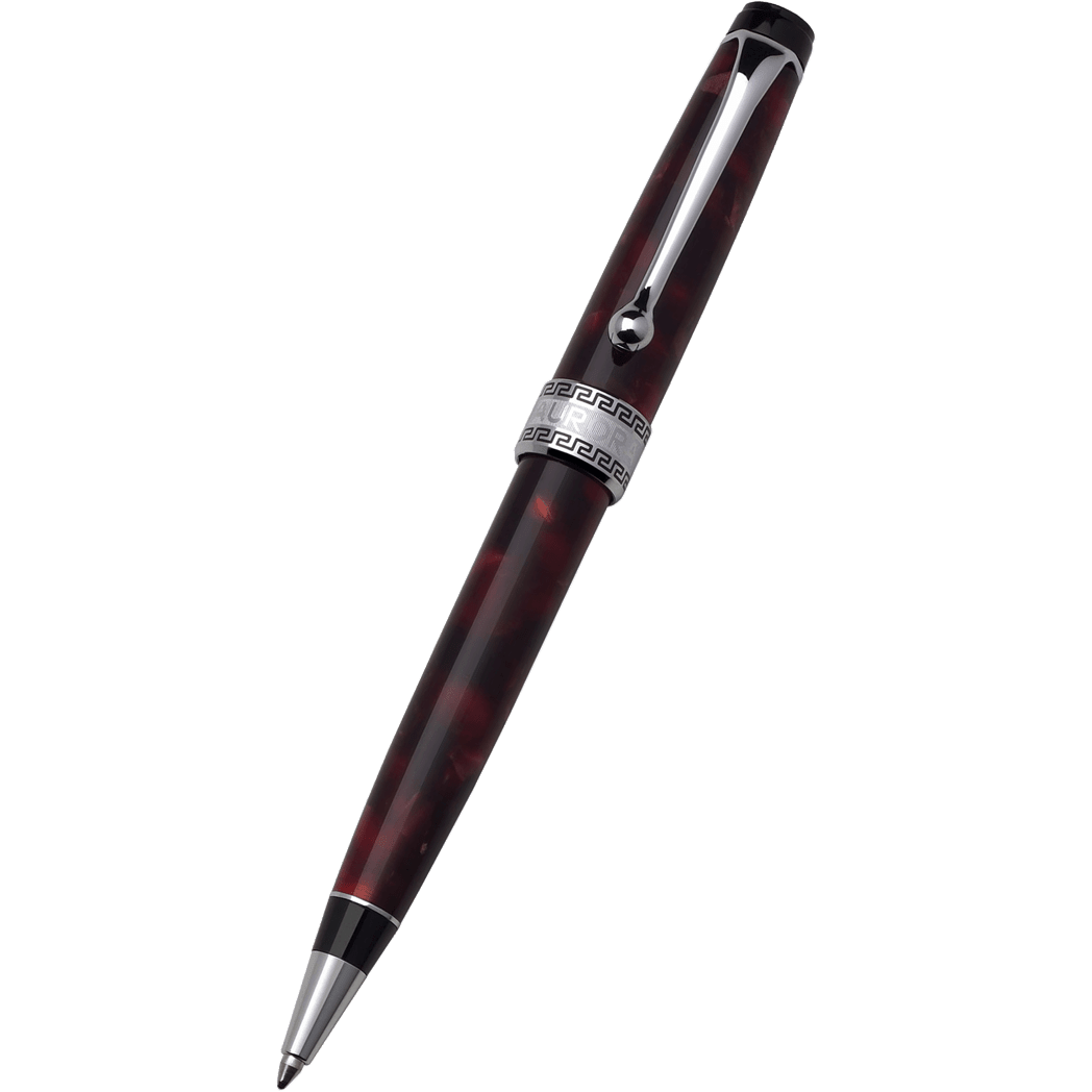 Aurora Optima Auroloide Ballpoint Pen - Burgundy - Silver Trim - Pen Boutique Ltd