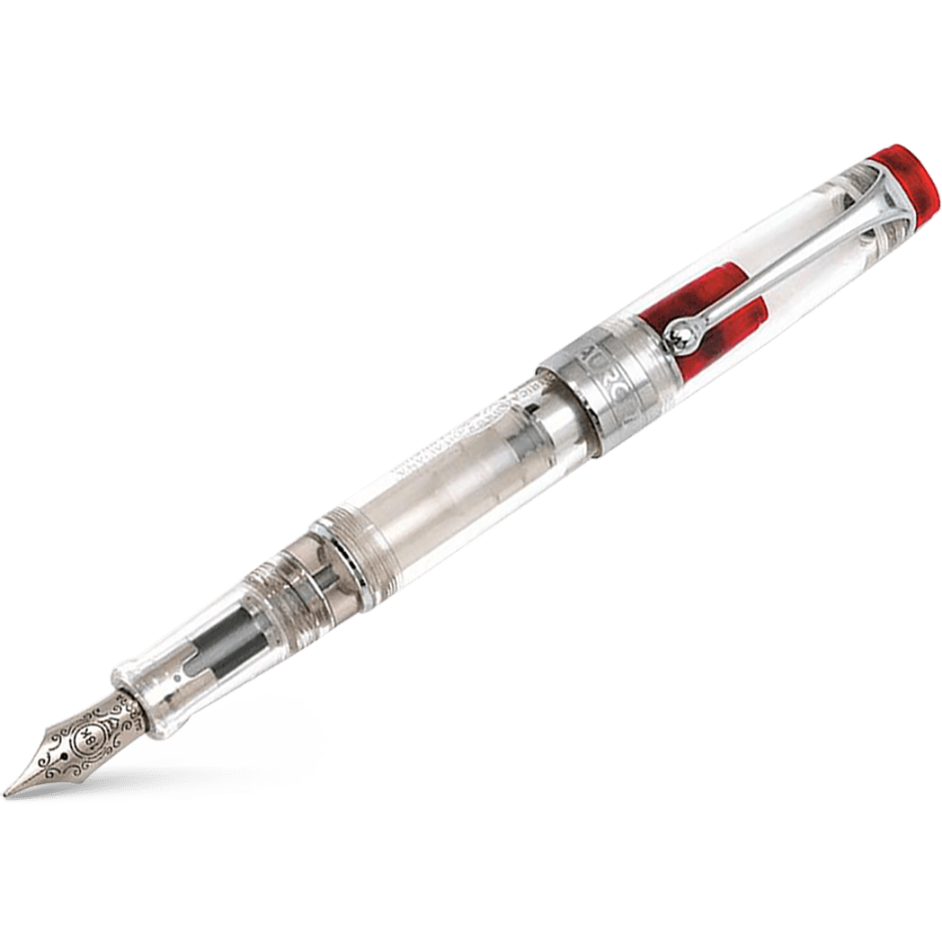 Aurora Optima Demonstrator Fountain Pen - Red - Chrome Trim - Pen Boutique Ltd