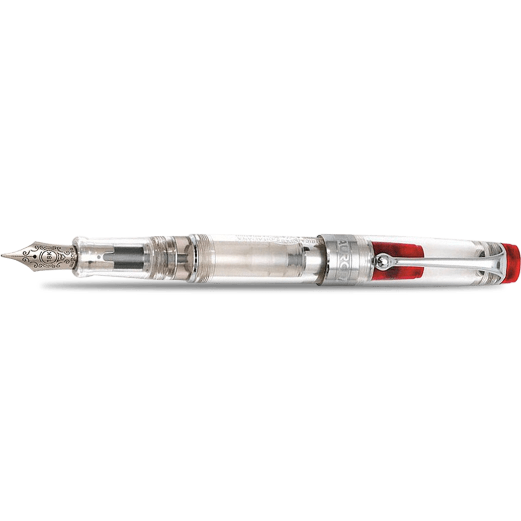 Aurora Optima Demonstrator Fountain Pen - Red - Chrome Trim - Pen Boutique Ltd