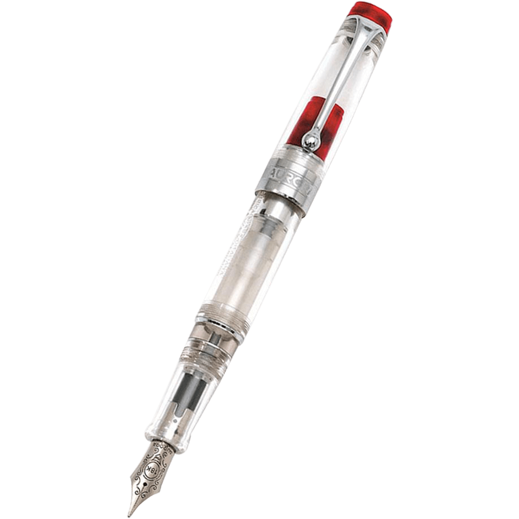 Aurora Optima Demonstrator Fountain Pen - Red - Chrome Trim - Pen Boutique Ltd