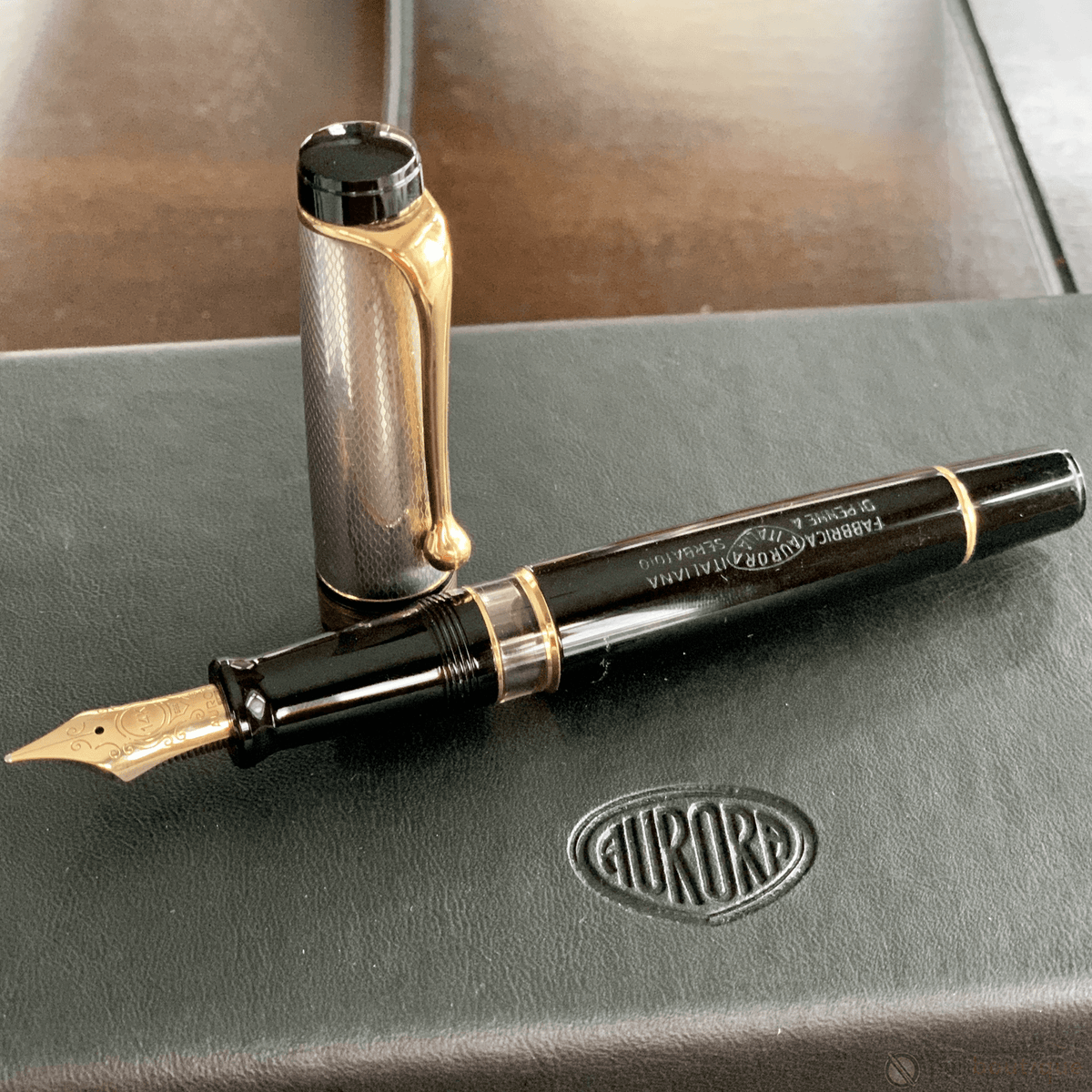 Aurora Optima Fountain Pen - Black - Sterling Silver Cap - Pen Boutique Ltd