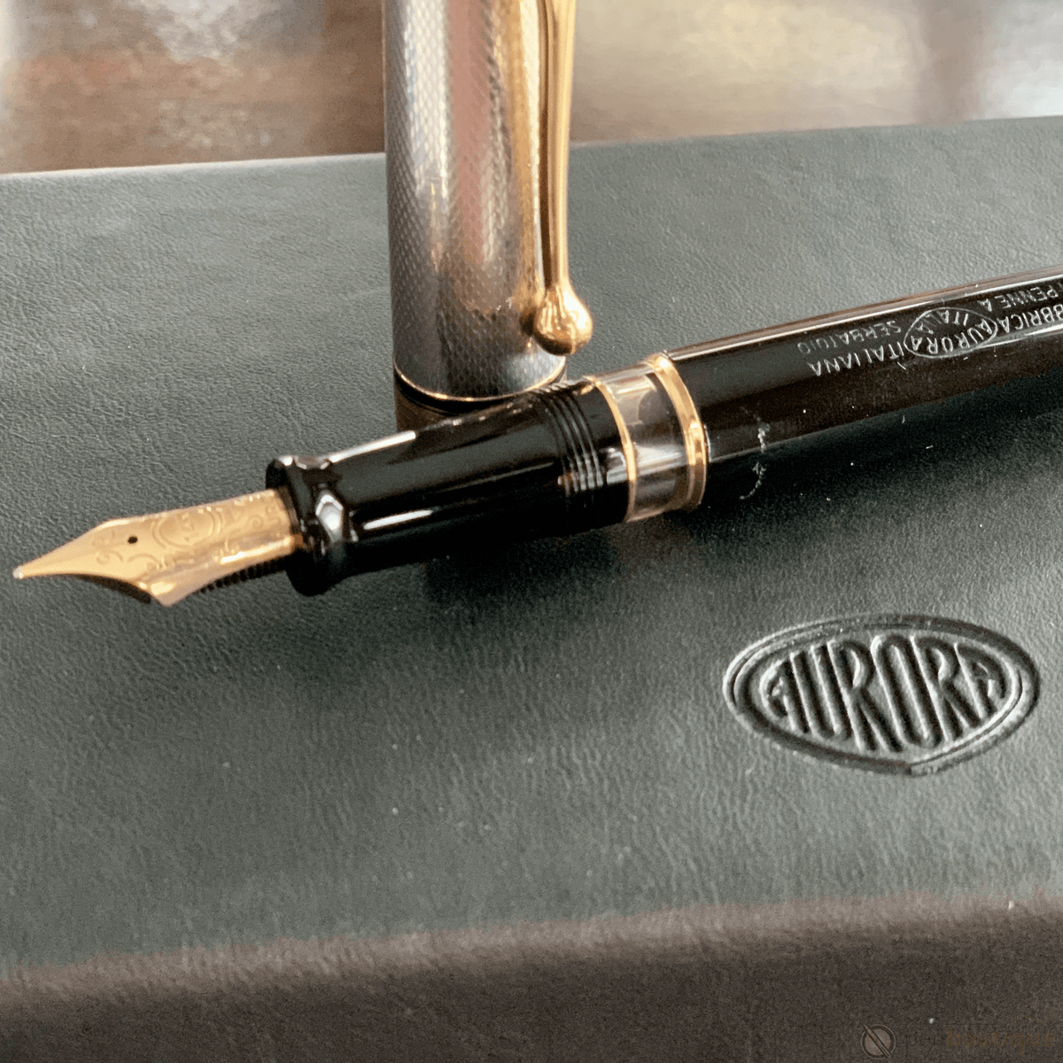 Aurora Optima Fountain Pen - Black - Sterling Silver Cap - Pen Boutique Ltd