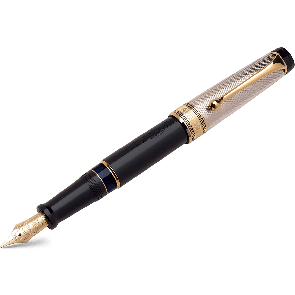Aurora Optima Fountain Pen - Black - Sterling Silver Cap - Pen Boutique Ltd