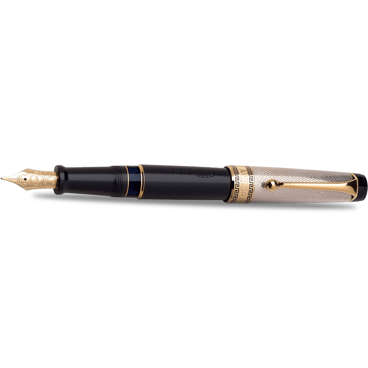 Aurora Optima Fountain Pen - Black - Sterling Silver Cap - Pen Boutique Ltd