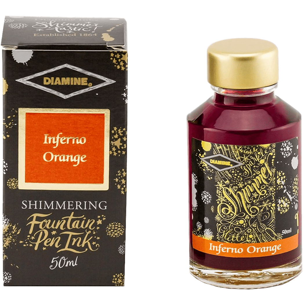 Diamine Shimmer Ink 50 ml Inferno Orange - Gold shimmer - Pen Boutique Ltd