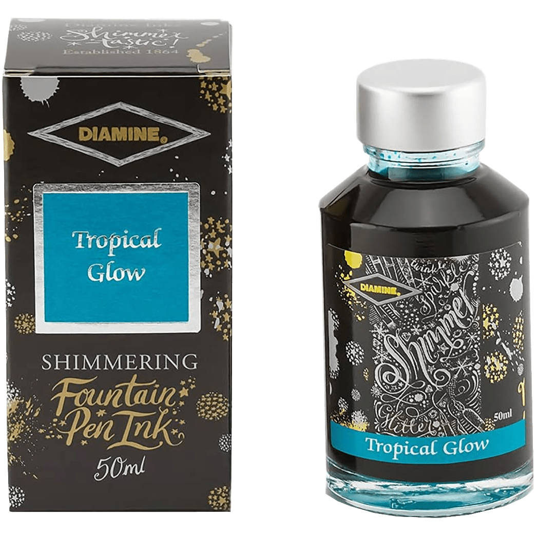 Diamine Shimmer Ink 50 ml Tropical Glow - Silver shimmer - Pen Boutique Ltd