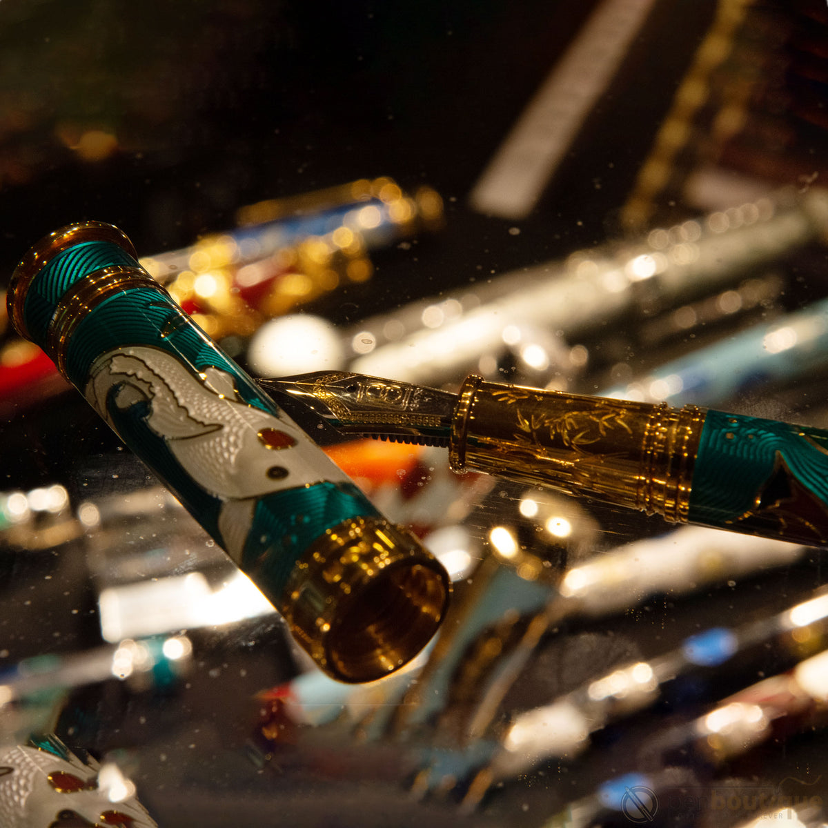David Oscarson Koi Hard Enamel Translucent Teal Fountain Pen - Pen Boutique Ltd